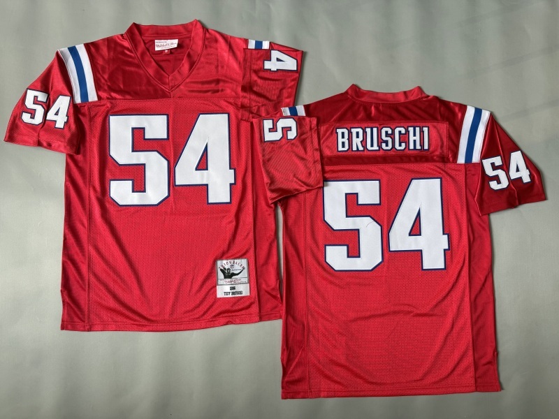 Men 2025 New England Patriots #54 Bruschi red Throwback Limited NFL Jersey style 001